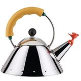 Alessi Kettle 9093/1 Y – waterkoker, design, compatibel met inductiekooking, bodem van glanzend 18/10 roestvrij staal met handvat en fluitje van PA, geel, 100 cl