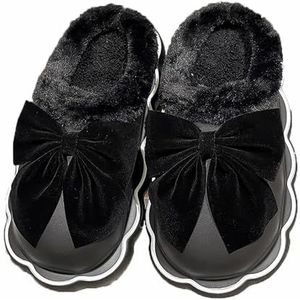Winter Warme pantoffels Zachte, comfortabele, pluizige pantoffels voor dames, waterdichte winter warme pantoffels Leuke pluche pantoffels voor buiten, binnen (Color : Black, Size : 38-39/25cm)