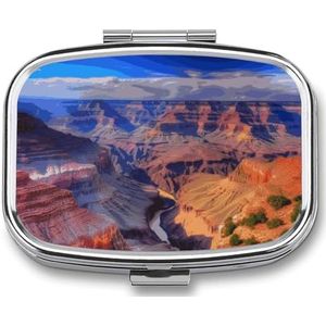 Beauty Grand Canyon pillenetui met 2 compartimenten, pillenorganizer, draagbare vierkante pillendoos, vitaminepillenorganizer voor zakportemonnee en reizen