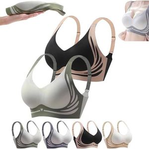 Super Gather Bra Women Lifting Anti-Sagging Wireless Push up Bra Without Wire Comfortable Lift Sports Bras,Breathable (2XL(70-80kg),green+black)
