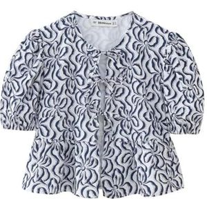 Vrouwen Tie Front Tops Puff Sleeve Babydoll Shirts Y2K Leuke Ruffle Peplum Uitgaan Top Blouse Trendy Kleding (Color : Grey print C, Size : Small)