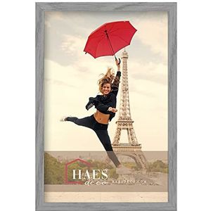 HAES DECO - Houten fotolijst 40x60 Paris vintage grijs - voor 1 foto formaat 40x60 - Portretlijst met muurbevestiging - wissellijst/portraitlijst - SP001402
