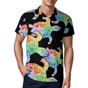 Aquarel Regenboog Schildpad Heren Golf Polo-Shirt Zomer Korte Mouw T-Shirt Casual Sneldrogende Tees M