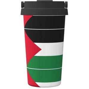 EdWal Palestijnse vlag print 500 ml koffiemok, geïsoleerde campingmok met deksel, reisbeker, geweldig voor elke drank