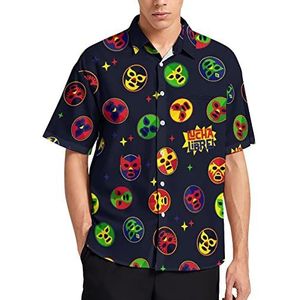 Mexicaanse Lucha Libre Worstelen Hawaiiaanse Shirt Voor Mannen Zomer Strand Casual Korte Mouw Button Down Shirts met Pocket