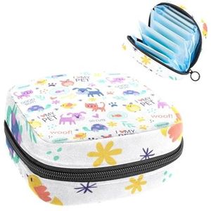 Maandverband Opbergtas, Menstruatiecup Pouch Tampon Bag, Menstruatie Pads Houder Organizer voor Vrouwen Meisjes, Leuke Huisdieren Patroon Hond Kat