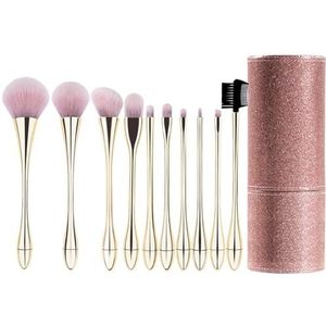 Een volledige set van 10 roze kwasten voor beautytools