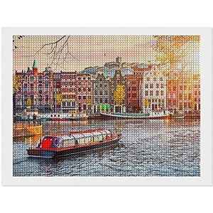 5D Diamond Painting Kits Kanaal in Amsterdam Nederland Huizen River Amstel White-C-9 12""x16"" Vierkant Volledige Boor 5D Diamant Stippen Craft Diamond Art Kits voor Woondecoratie en Volwassenen Kids DIY Gift