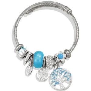 Etnische Levensboom Crystal Ball Charms Manchet Armbanden Armbanden voor Vrouwen Zilver Roestvrij Staal Fashion Jewelry Designer
