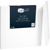 Artina Set van 2 Schildersdoeken 50x50 cm Akademie - FSC® Canvassen 2 Stuks - Canvas Set Dubbel Geprimed Doek Wit - Bespannen Spieraam Set