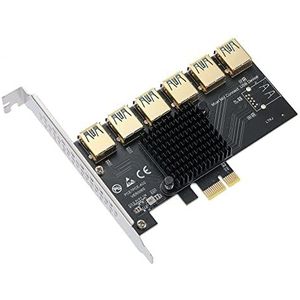 MZHOU PCI-E 1 tot 6 USB Slots Riser Card - Hogere Stabiliteit USB 3.0 Adapter Multiplier Card voor Bitcoin Mining Compatibel met Windows Linux Mac
