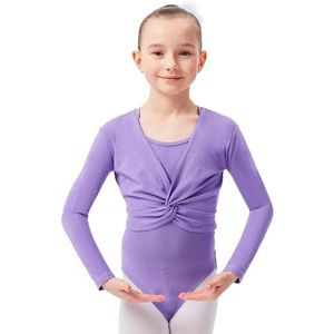 tanzmuster ® Mia Balletjack voor meisjes, met lange mouwen, van zeer zacht katoen, ballet-top om aan te trekken, lavendel, maat 128/134