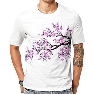 Sakura Tree Cherry Blossoms T-shirt met korte mouwen voor heren met ronde hals print casual T-shirt 5XL