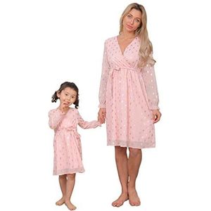 Mama en Me Jurken Casual Floral Lange Mouw Familie Outfits Streep Stitching Rok Beach Maxi Jurken Matching Outfits (Color : Pink, Size : Women/Medium)
