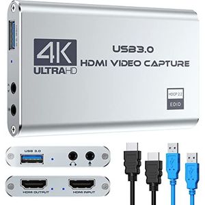 Rybozen 4K Audio Video Capture Card, USB 3.0 HDMI Video Capture Apparaat, Full HD 1080P voor Game Recording, Live Streaming Broadcasting-Zilver