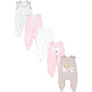 TupTam Baby Kruippakje Mouwloos met Print 5-pack, Beer Roze Wit Sterren Grijs Leuk Teddy Beige, 62