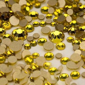 14400 stuks groothandel SS4-SS20 mixformaat glazen strass steentjes kristal niet-hotfix gouden flatback stenen voor doe-het-zelf nagelkunst accessoires-citrien-mixf
