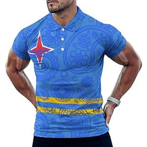 Aruba Paisley Vlag Grappige Mannen Polo Shirt Korte Mouw T-shirts Klassieke Tops Voor Golf Tennis Workout