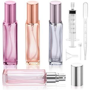 Niboken Navulbare parfumverstuiver, 20 ml, reisparfumfles van glas met fijne nevel, draagbare mini-spuitfles, leeg, parfumflesje, voor dames en heren, voor onderweg (4 stuks)
