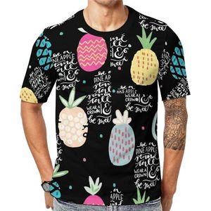 Ananaspatroon2 grafisch T-shirt met korte mouwen voor heren, ronde hals, print, casual T-shirt, tops, XL