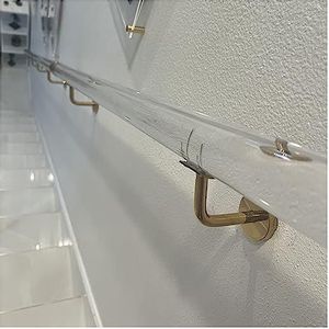 Aangepaste trapleuningset van helder acryl - 1,6 tot 20 voet antislip aan de muur gemonteerde leuning(Golden Brackets,460cm(15ft))