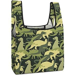 Camouflage Leger Dinosaurus Herbruikbare het Winkelen Zakken Opvouwbare Boodschappentassen Grote Vouwen Up Tote Bag met Lange