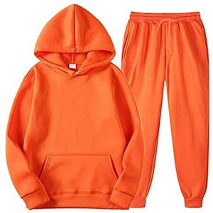 Sportpak voor dames en heren, vrijetijdspak, trainingspak, 2-delig, losse vrije tijd, sport, hoodie, sweatshirt + joggingbroek, joggingpak, fitnesspak, hardlopen, yoga, sportswear trainingspaken, #01-a-oranje, L