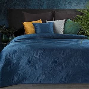 Eurofirany RIA5 Sprei van 220 x 240 of 170 x 210 cm, dubbelzijdig, doorgestikte sprei, quilt, velours, donkerblauw, 170 x 210 cm