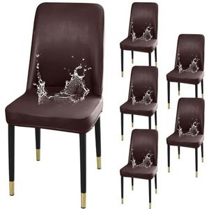 Set Waterdichte PU Leren Stoelhoezen Met Armbescherming Stretch Universele Hoes For Eetkamerstoelen Met Gebogen Rugleuning For Keuken En Woonkamer(Dark Brown,6 Pack)