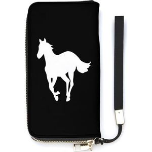 Paard-White Pony Dames Portemonnee Lederen Bifold Portemonnee Creditcard Clutch met Ritssluiting Pocket Polsband Handtas Gift voor Mannen