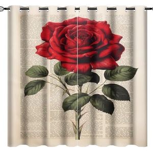 AEMYSKA Vintage rode roos thermisch geïsoleerde kamer verduistering slaapkamer gordijnen natuurlijke bloemen rustieke stijl bloemen print doorvoertule venster gordijn panelen/gordijnen 160 x 160 cm