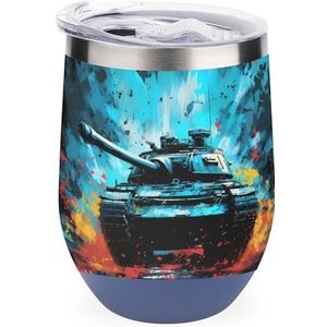 Retro Splash Art Tank Geïsoleerde Tumbler met Deksel Leuke Roestvrij Staal Koffie Mok Duurzaam Thee Cup Travel Mok Blue-stijl