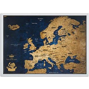 Europa kaart prikbord met spelden - Bonus 100 pins, avontuurskaart met frame, gepersonaliseerde kaarten met originele kleuren, gemaakt in de EU, 43x3x53 cm, de kaart is klaar voor gebruik