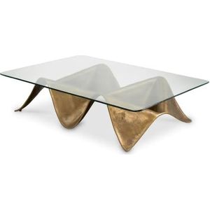Casa Padrino luxury coffee table vintage brass/black 95 x 42 x H. 46 cm - Modern living room table with glass plates and genuine leather - Living room furniture - Luxury Furniture