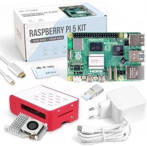 Raspberry Pi 5 8 GB Cooler-Kit | USB-C voeding 27 W | behuizing | Active Cooler | 64 GB Kaart | Micro HDMI-kabel 1 m | Raspberry Pi 5 8 GB RAM