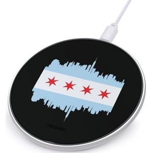 Chicago Vlag met Gebouwen Skyline Draadloze Oplader 10W Max Draadloos Opladen Pad Compatibel met IPhone Galaxy Mate