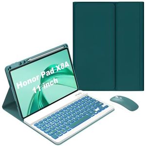 Toetsenbordhoes Voor Honor Pad X8A 11 Inch 2024-7 Kleuren Verlicht Draadloos Afneembaar Toetsenbord Met Potloodhouder, Oplaadbare Tabletmuis,Groen