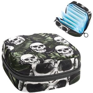 MUOOUM Tropische palmbladeren schedels patroon maandverband opbergtas menstruatie pad tas draagbare menstruatie cup zakje met rits voor tiener meisjes vrouwen dames