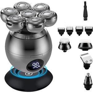 5-in-1 elektrisch scheerapparaat for mannen, 7D drijvende baardtrimmer, scheerapparaat, tondeuse, snijkop, basis, waterdichte scheermachine