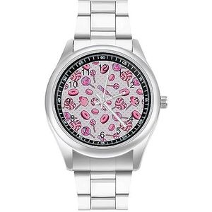Roze Snoepjes Met Harten Mode Horloge Business Jurk Quartz Rvs Polshorloge Armband Horloges