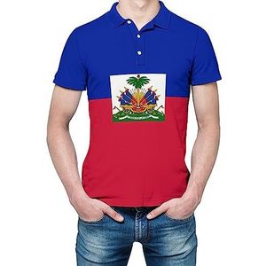 Vlag van Haïti heren shirt met korte mouwen golfshirts regular fit tennis T-shirt casual business tops