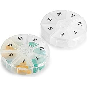 Wekelijkse Pill Organizer - (Pack van 2) 7 dagen pillen container, ronde geneeskunde organisator Box, dagelijkse week pil Reminder geval reizen vriendelijke, BPA-vrije vitamine, supplement, visolie, medicatie Planner