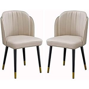 GEIRONV Dining stoelen set van 2, waterdicht lederen keuken zijstoel met metalen benen woonkamer counter lounge stoelen Eetstoelen (Color : White)