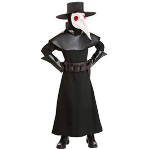 Kids Black Plague Doctor Fancy Dress Costume, Scary Masked 16th Century Bubonic Physician Halloween Outfit Medium