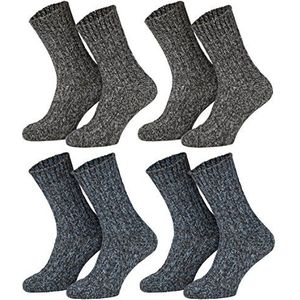 Piarini 4 paar Noorse sokken, wintersokken voor dames en heren, van schapenwol, grijs, natuur, blauw-antraciet gemêleerd, 35-38, 39-42, 43-46, 47-50, 4 x meerkleurig (grijs-melange + natuurlijk