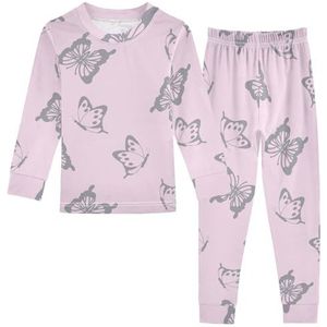 LI ZHI XIN Katoenen Paj Set Jongens Meisjes Nachtkleding Set Kinderen Lange Mouw Paj Set 2 Stuk Homewear Nachtkleding Leeftijd 1-8 Jaar Vlinder Patroon Vintage, Meerkleurig, 1 jaar