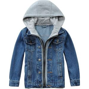 Unisex Kinderjas Jongens Meisjes Denim Jas Casual Hooded Spijker Jassen Lange Mouw Rits Top Outerwear Uitloper (140, Blauw)