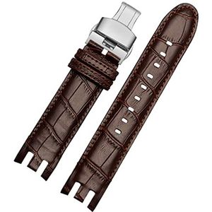 Lederen Armband for Swatch Horloge Band 21mm for YRS403 for 412 for 402G Polsband Zwart Horlogebanden man Horloge Riem Accessoires (Color : A Brown silver-01, Size : 21mm)