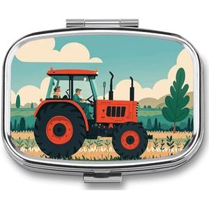 Tractor Farming Pill Case met 2 compartimenten, pillenorganizer, draagbare vierkante pillendoos, vitaminepillenorganizer voor zakportemonnee en reizen