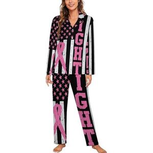 Vecht roze lint VS vlag vrouwen lange mouw button down nachtkleding zachte nachtkleding lounge pyjama set 2XL